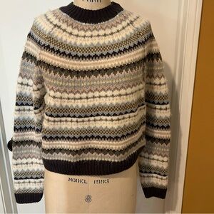 American Eagle Striped Crewneck Sweater - Navy and Cream